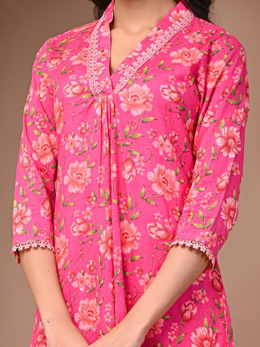 Pure Cotton Printed Dark Pink Kurti & Pant Set
