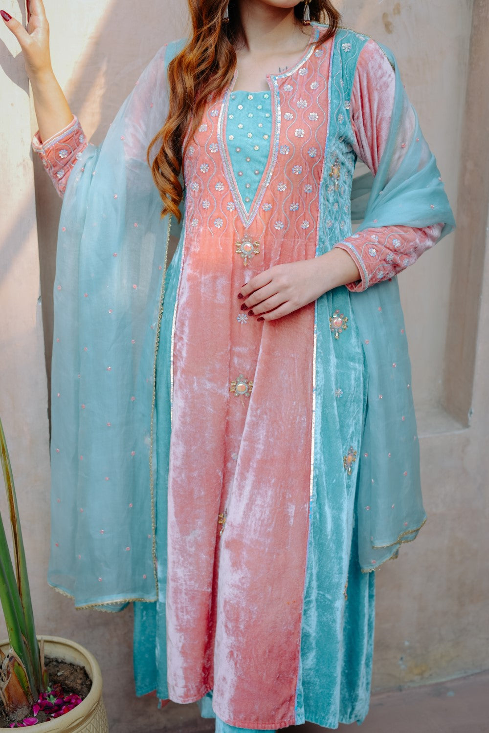 The Blush Pink & Powder Blue Velour Suit Set