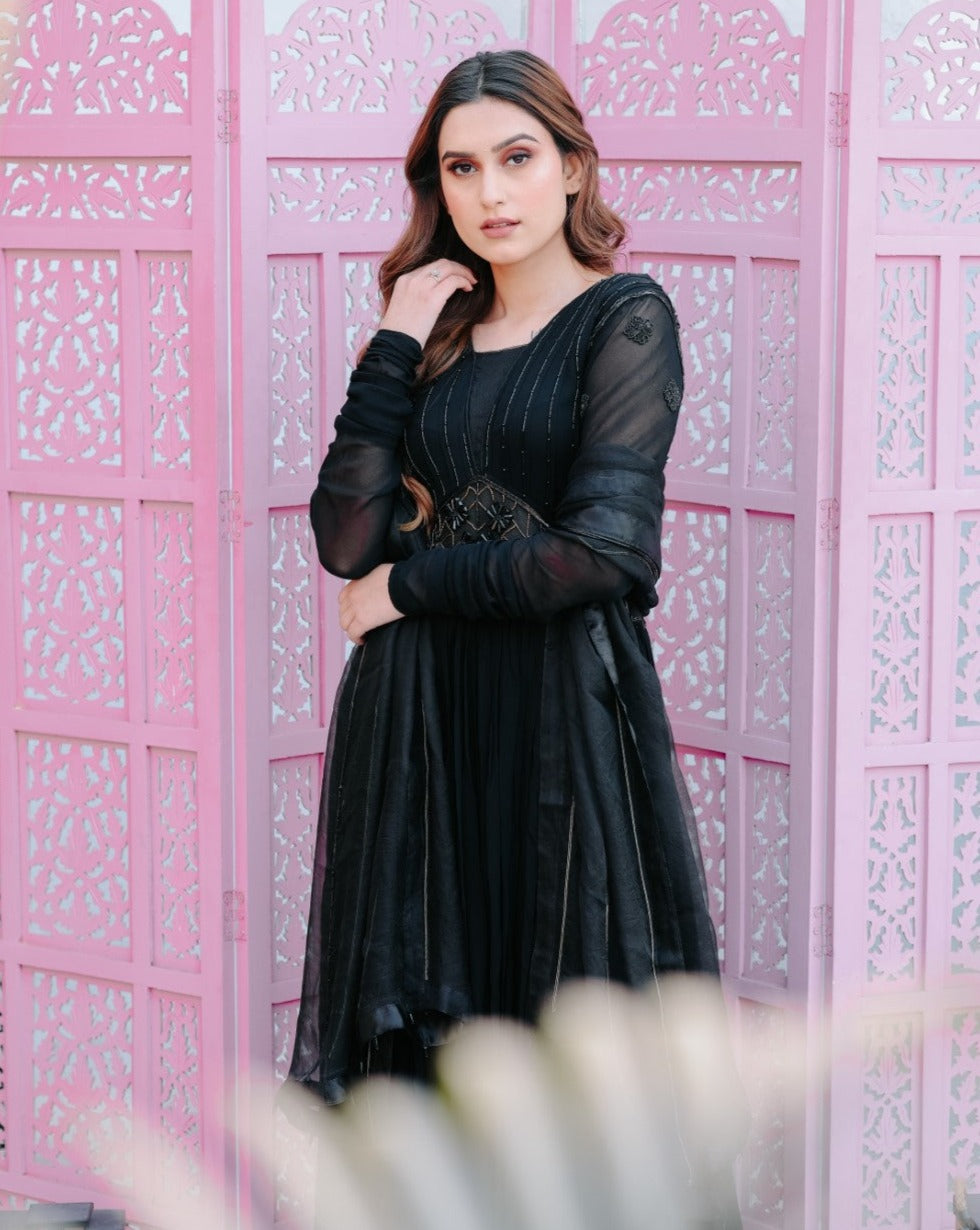 Black Anarkali With Dupatta