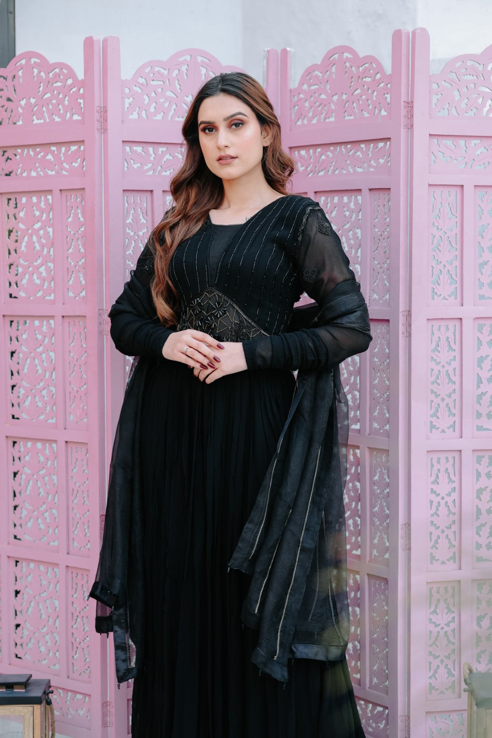 Black Anarkali With Dupatta