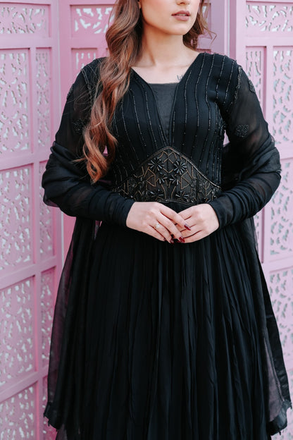 Black Anarkali With Dupatta