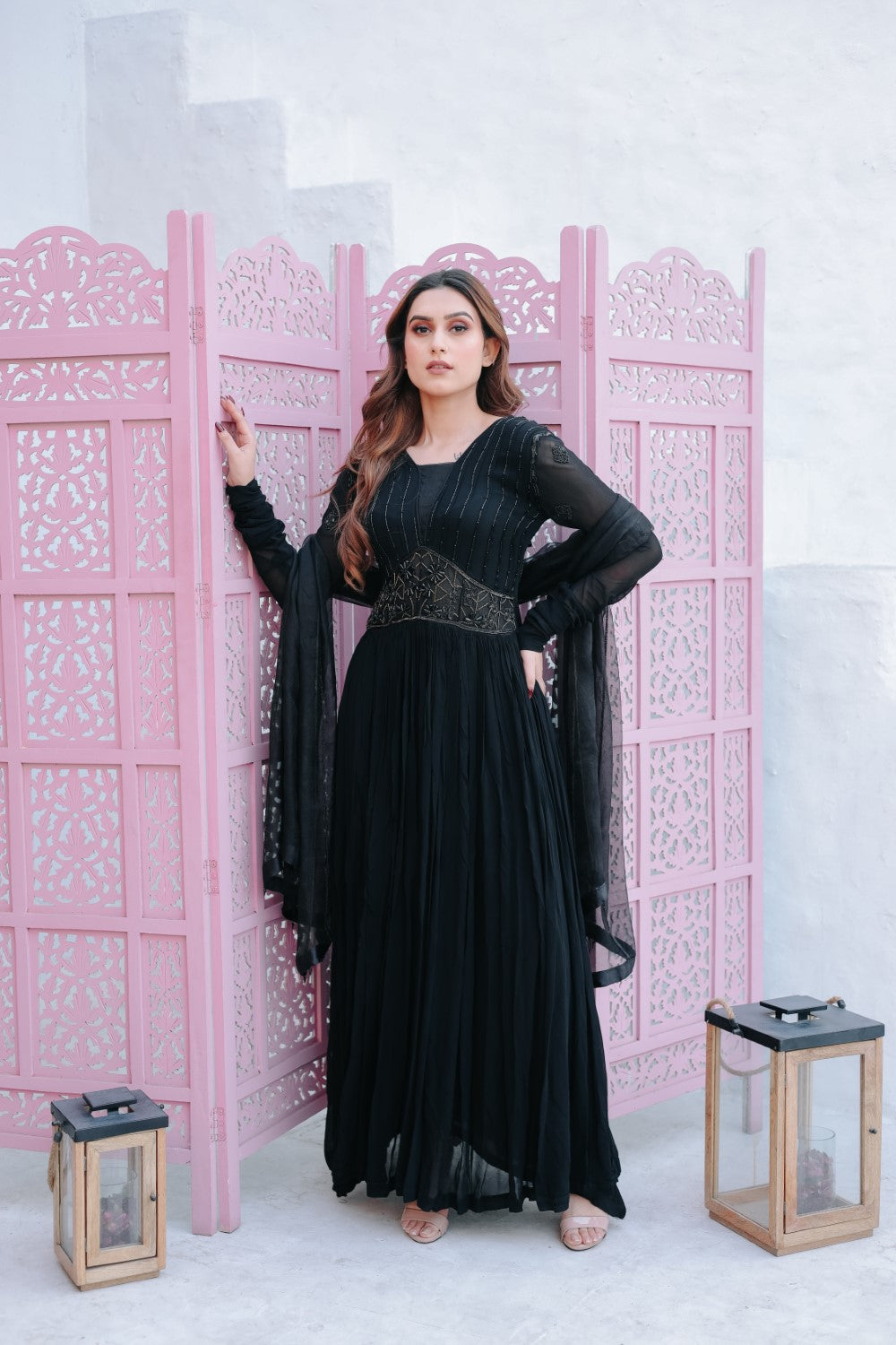 Black Anarkali With Dupatta