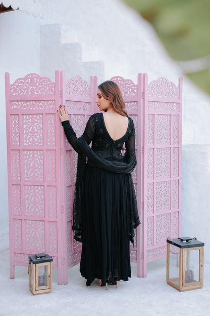 Black Anarkali With Dupatta