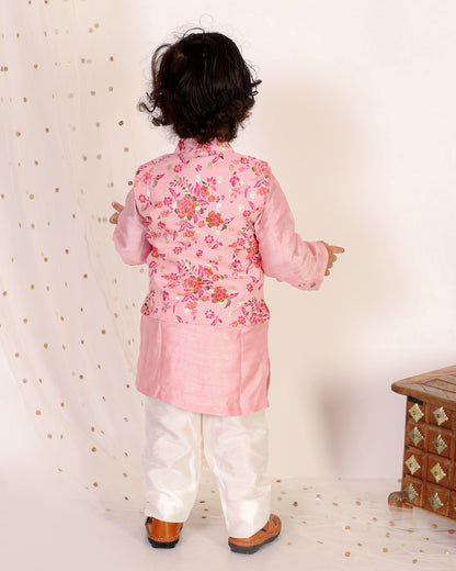 Pink Kurta Set With Floral Jacket