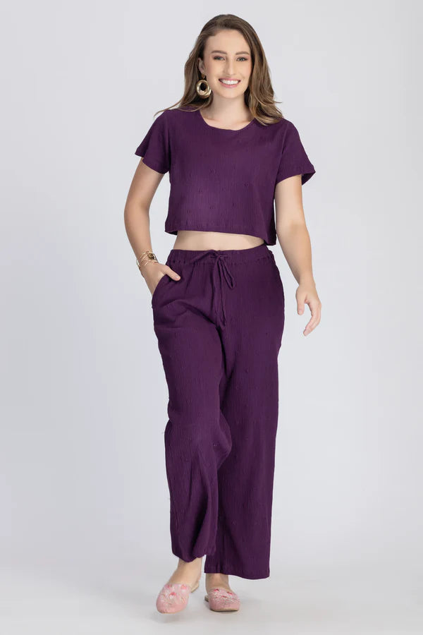 Crinkle Crepe Crep Top - Pant (Purple)