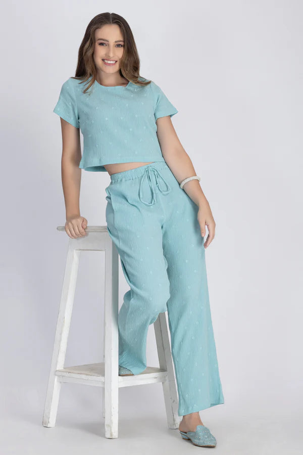 Crinkle Crepe Crep Top - Pant (Green)