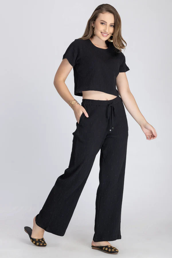 Crinkle Crepe Crep Top - Pant (Black)