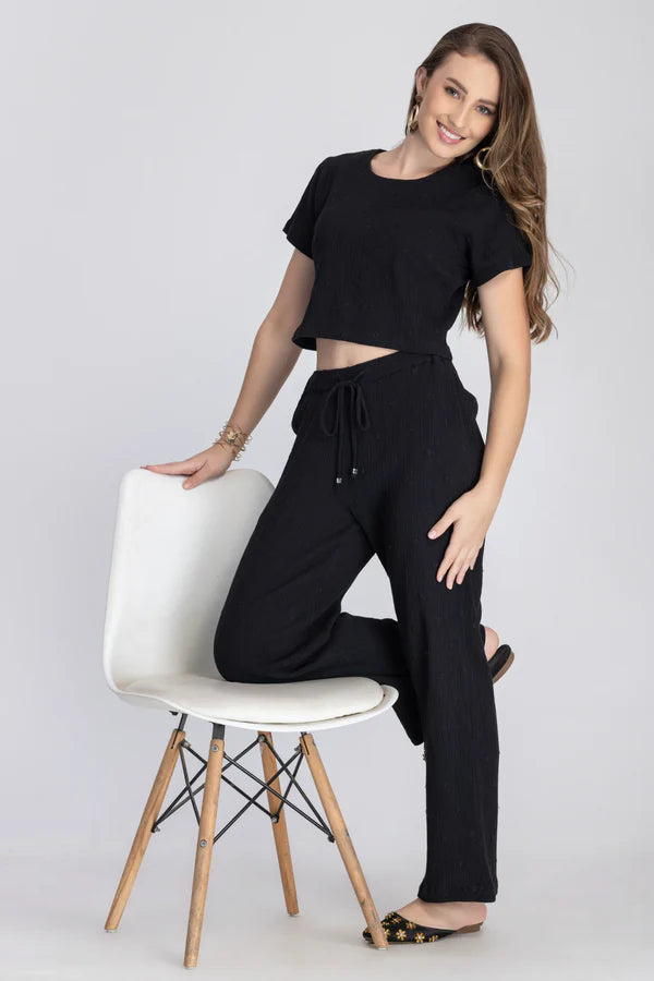 Crinkle Crepe Crep Top - Pant (Black)