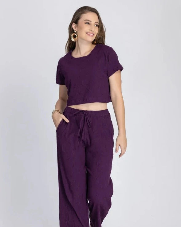 Crinkle Crepe Crep Top - Pant (Purple)