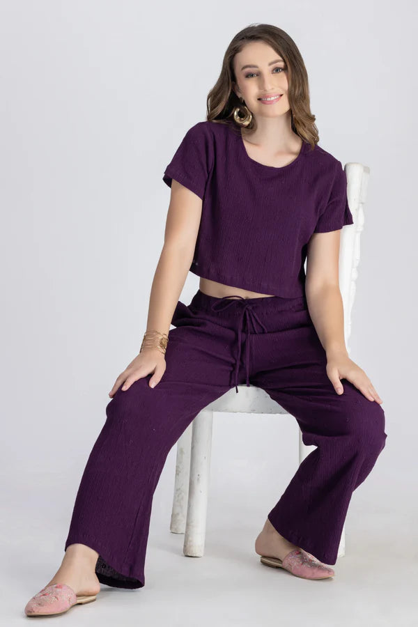 Crinkle Crepe Crep Top - Pant (Purple)