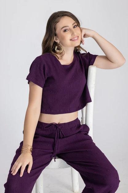 Crinkle Crepe Crep Top - Pant (Purple)