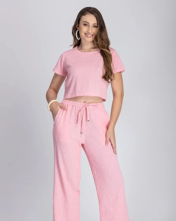 Crinkle Crepe Crep Top - Pant (Baby Pink)