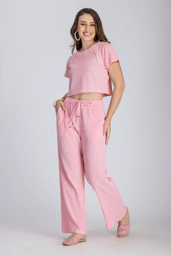 Crinkle Crepe Crep Top - Pant (Baby Pink)