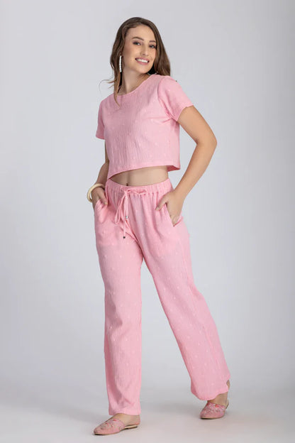 Crinkle Crepe Crep Top - Pant (Baby Pink)