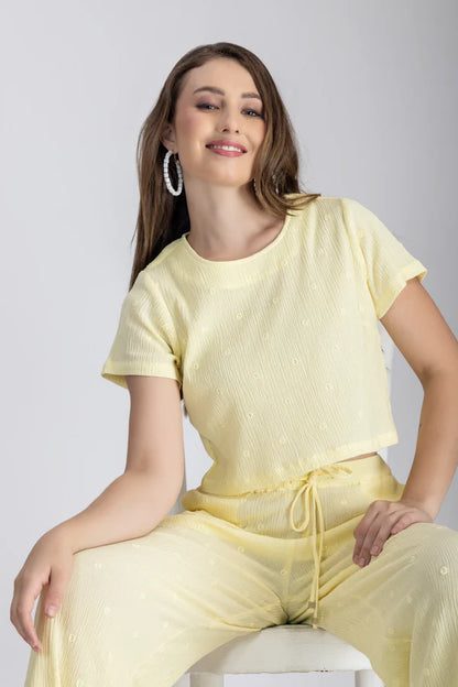 Crinkle Crepe Crep Top - Pant (Lemon Yellow)