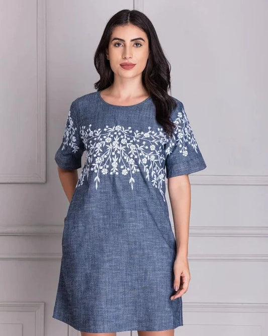 Denim Embroidery Dress