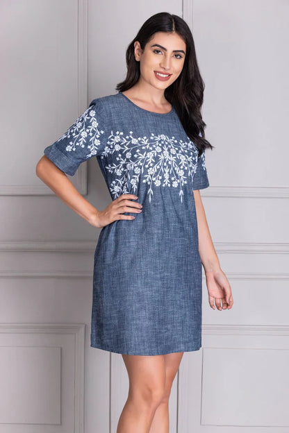 Denim Embroidery Dress