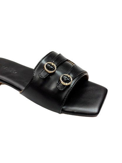 Double Buckle Slip-On Flats Black