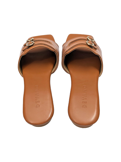 Double Buckle Slip-On Flats Tan