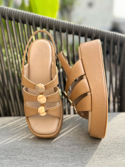 Studded Wedge Sandal Beige