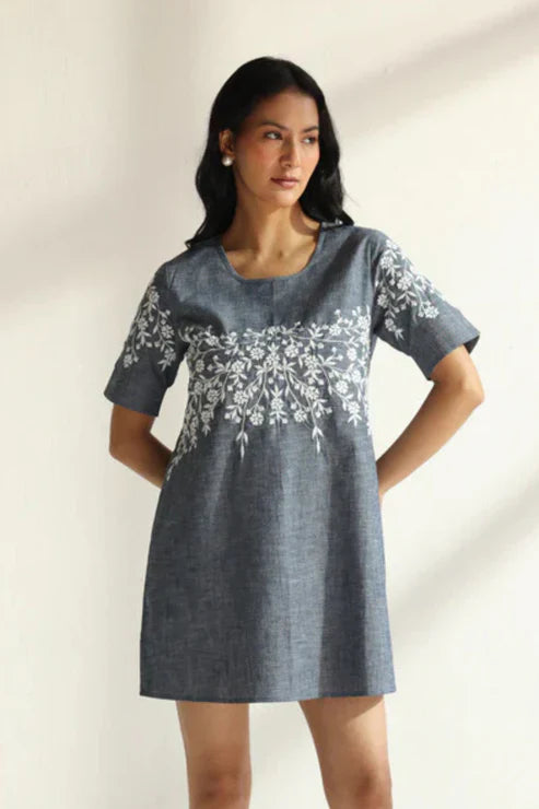 Denim Embroidery Dress