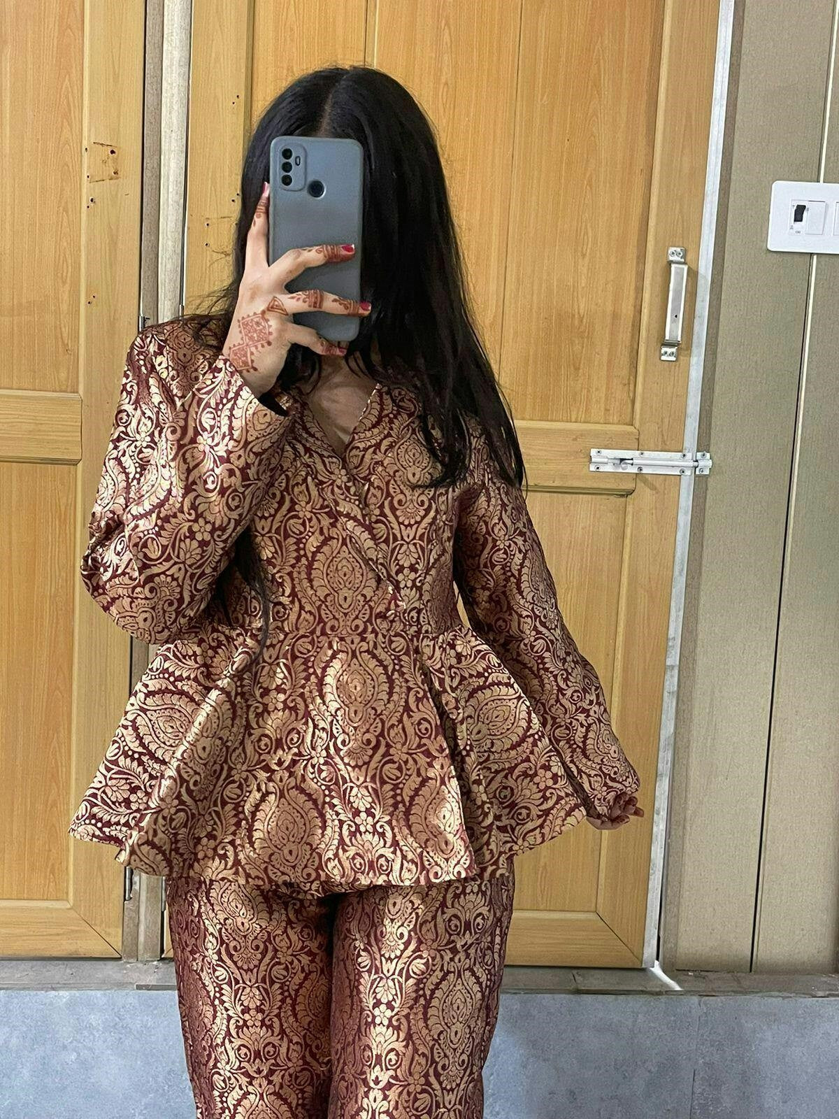 Amber Orange Peplum Top with Flared Pants