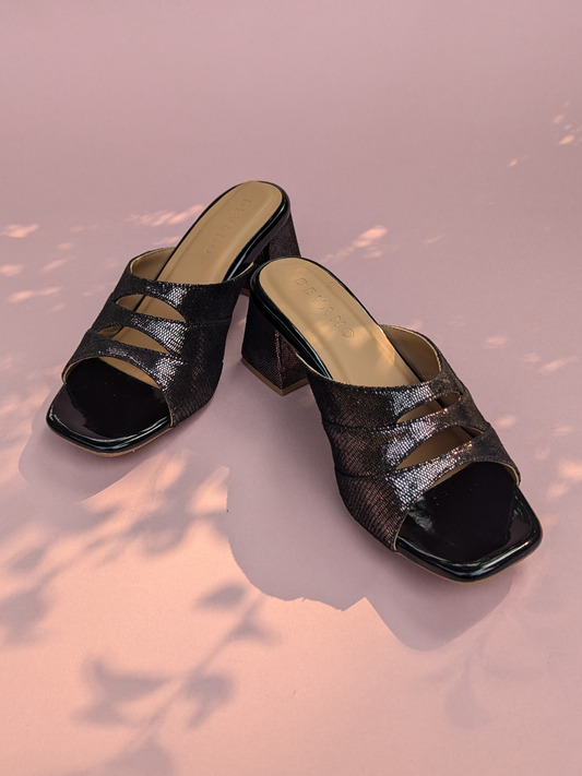 Black Cutout Slip-On Block Heels