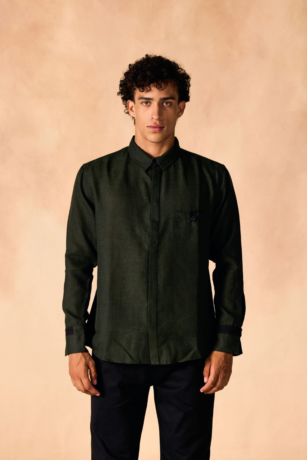 Tab Collar Contrast Trim Shirt