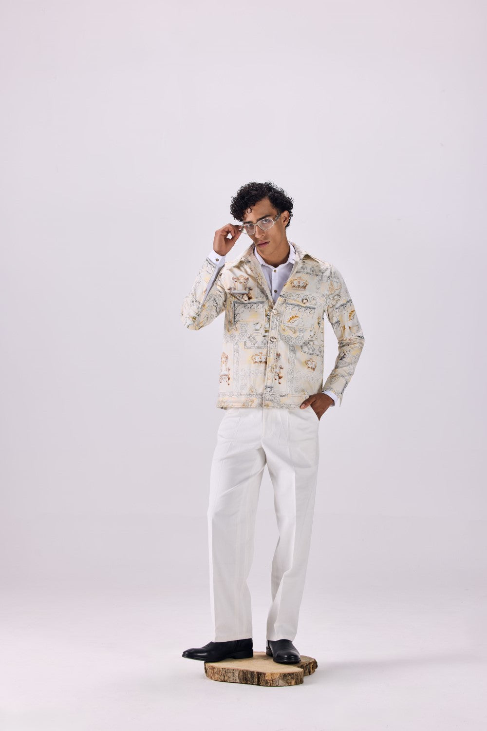 Timeless Button-Up Renaissance King's Life Printed Twill Jacket
