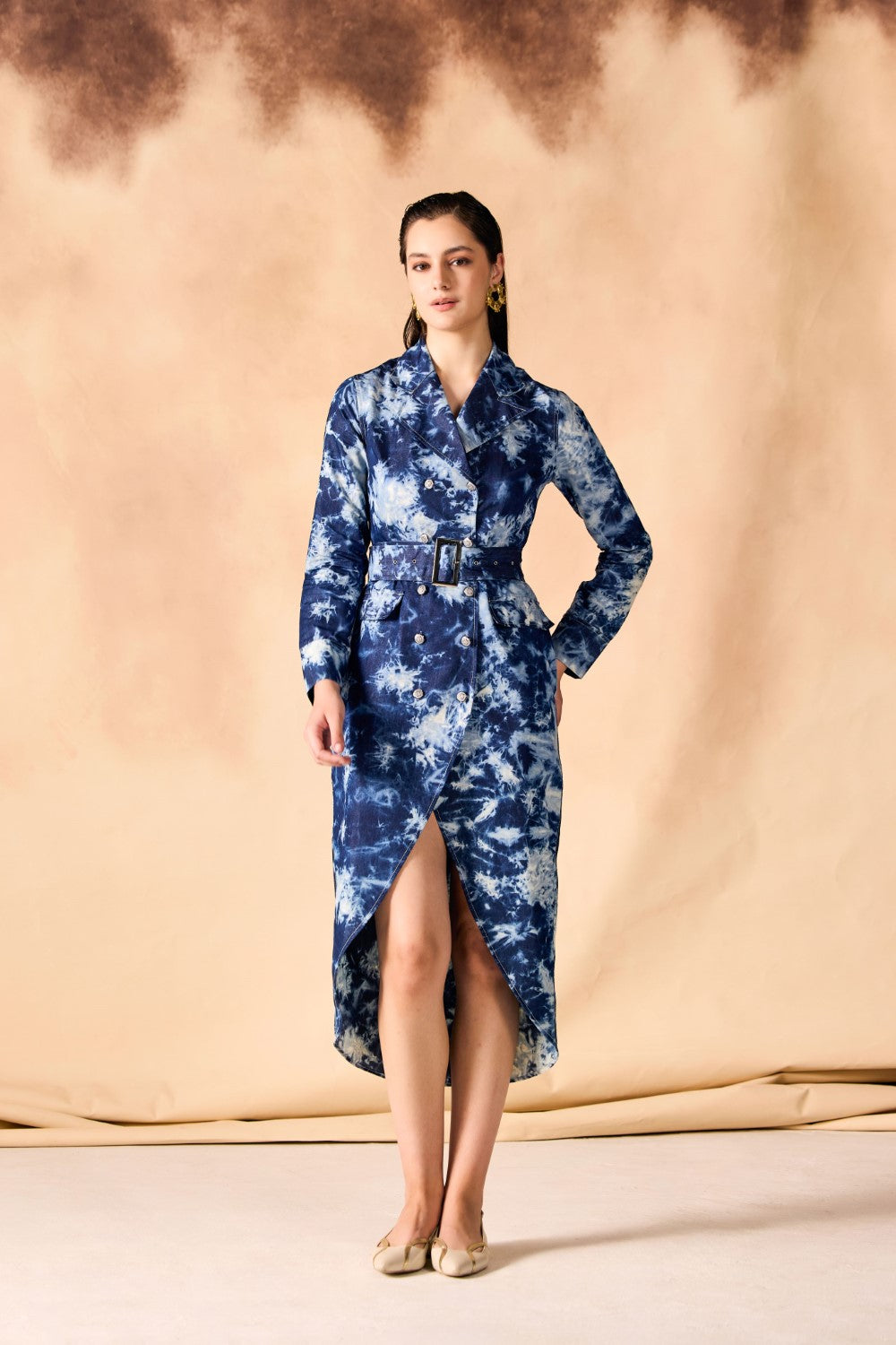 Tie and Dye Chambray Tulip Hem Blazer Dress