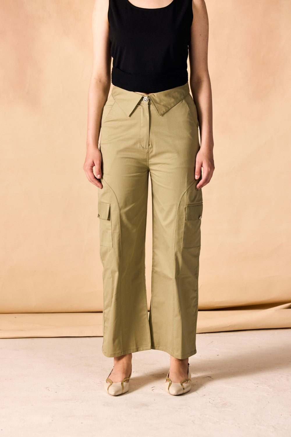 Banded Waist Wide Leg Cargo Pants