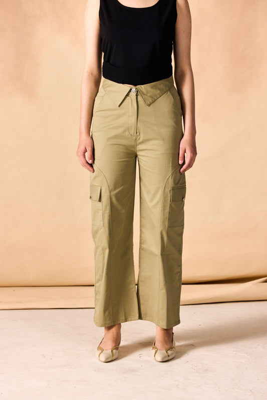 Banded Waist Wide Leg Cargo Pants