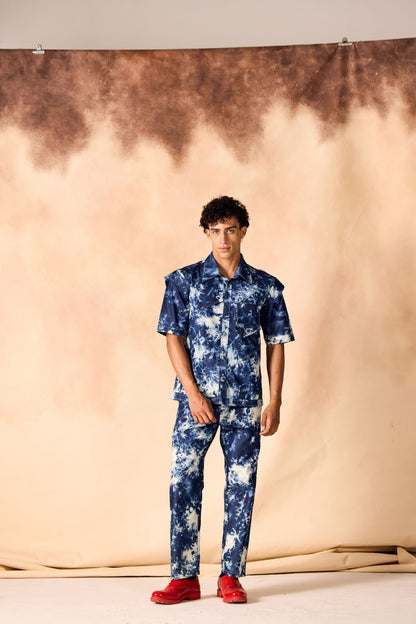 Tie and Dye Chambray Paneled Shirt & Trouser Co-ord Set