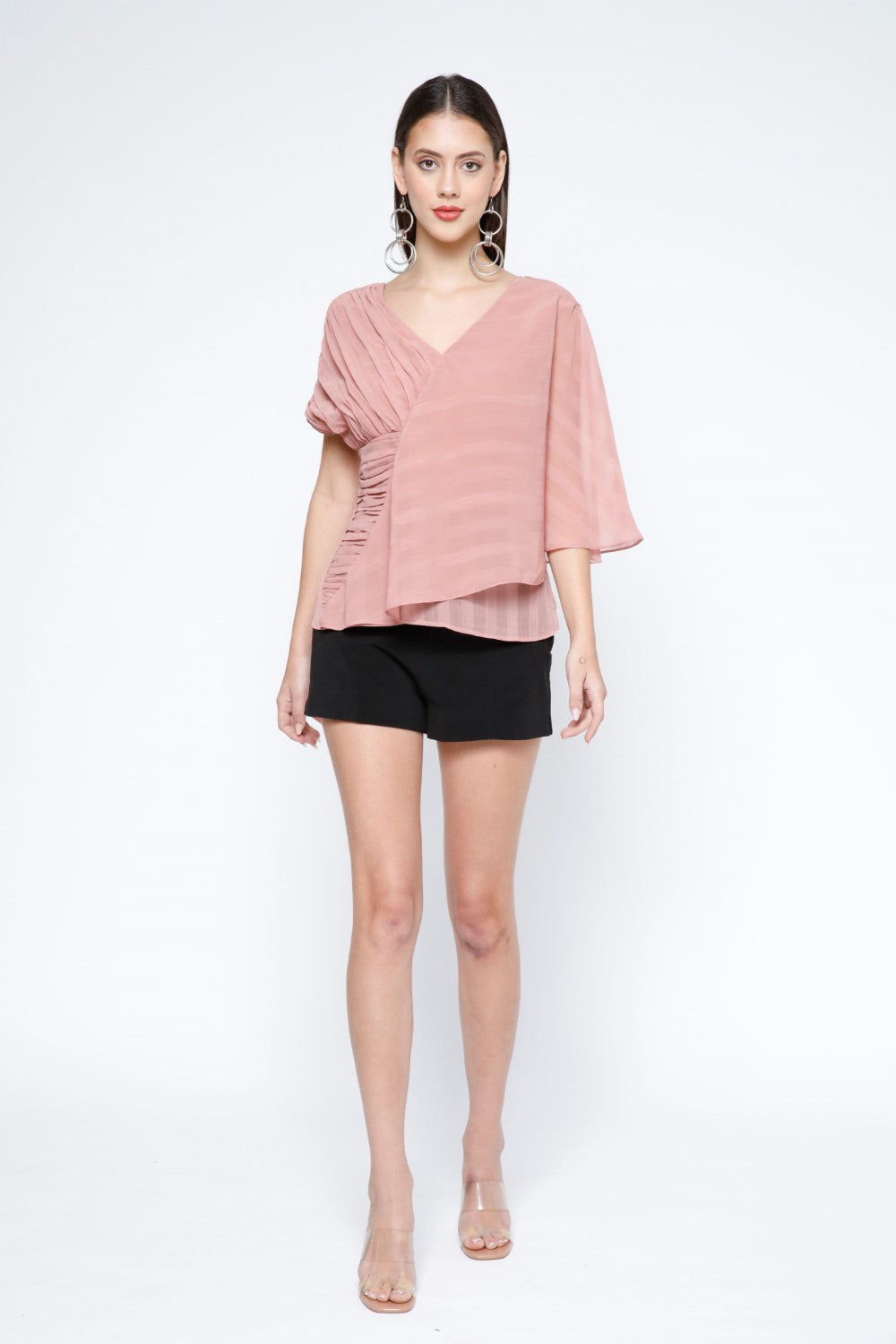 Pleated Stripe Chiffon Layered Top