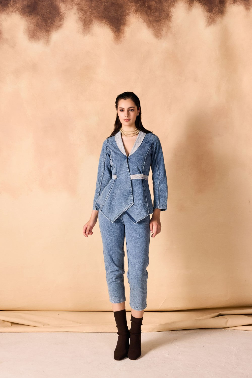 One-Button Overlap Jacket & Pants