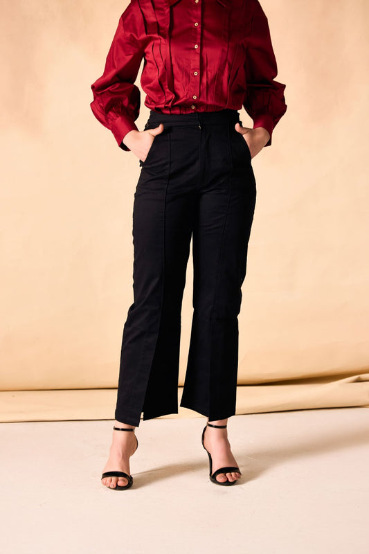 Front Slit Hem Straight-Leg Pants