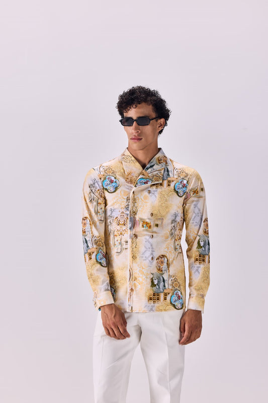 Vintage Oversized Collar Kingdom of Egypt Print Shirt