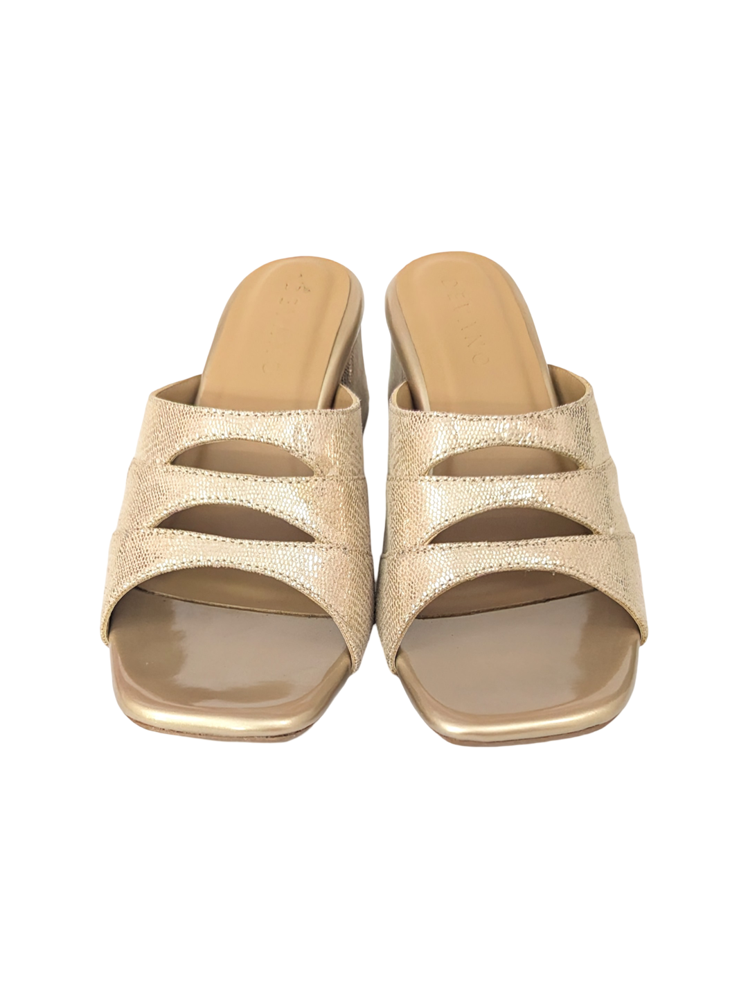 Champagne Gold Cutout Slip-On Block Heels