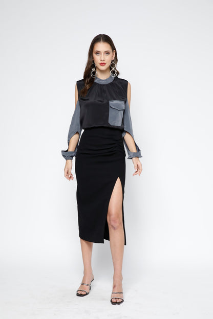 Two-Tone Cut-out Sleeves Top