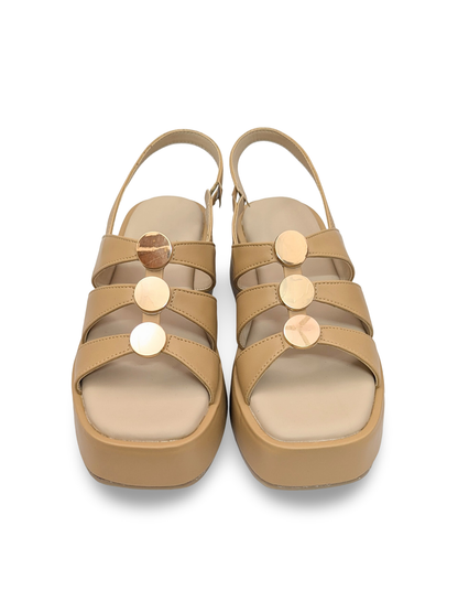 Studded Wedge Sandal Beige