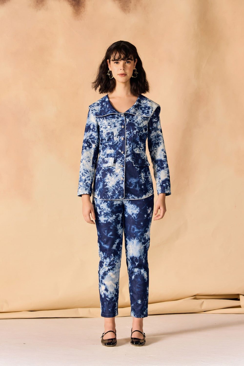 Tie and Dye Chambray Paneled Shirt & Pant Co-ord Set