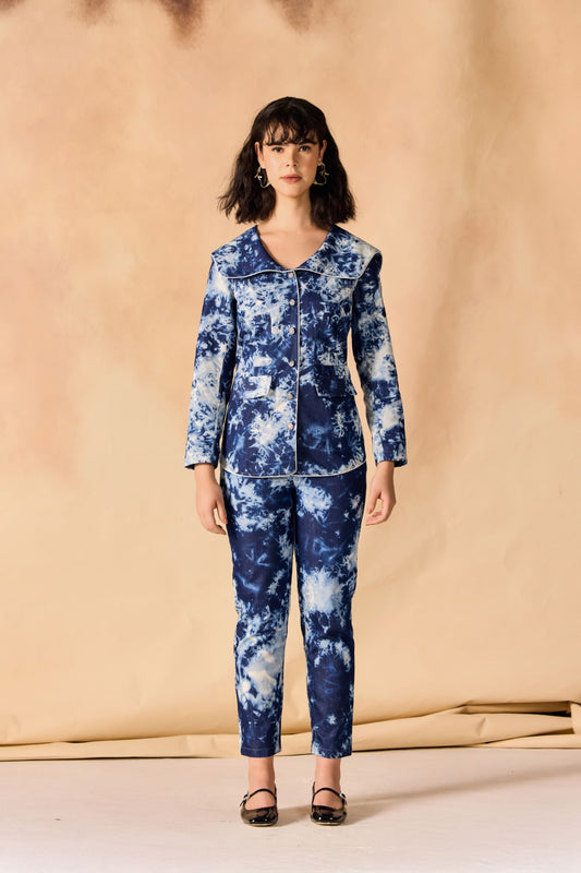 Tie and Dye Chambray Paneled Shirt & Pant Co-ord Set