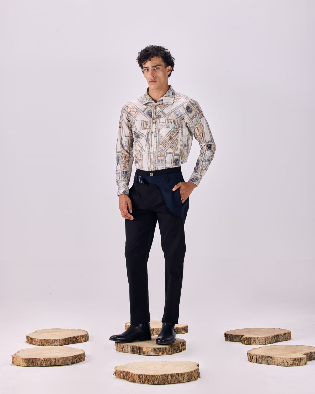 Ancient Roman Print Button-Up Drop Pocket Shirt