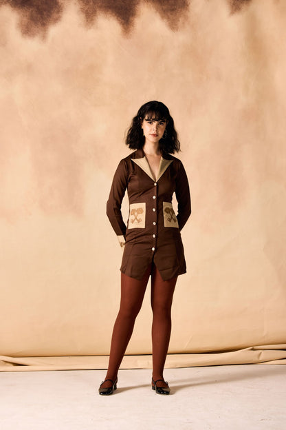 Vintage Embroidered Banana Crepe Shirtdress