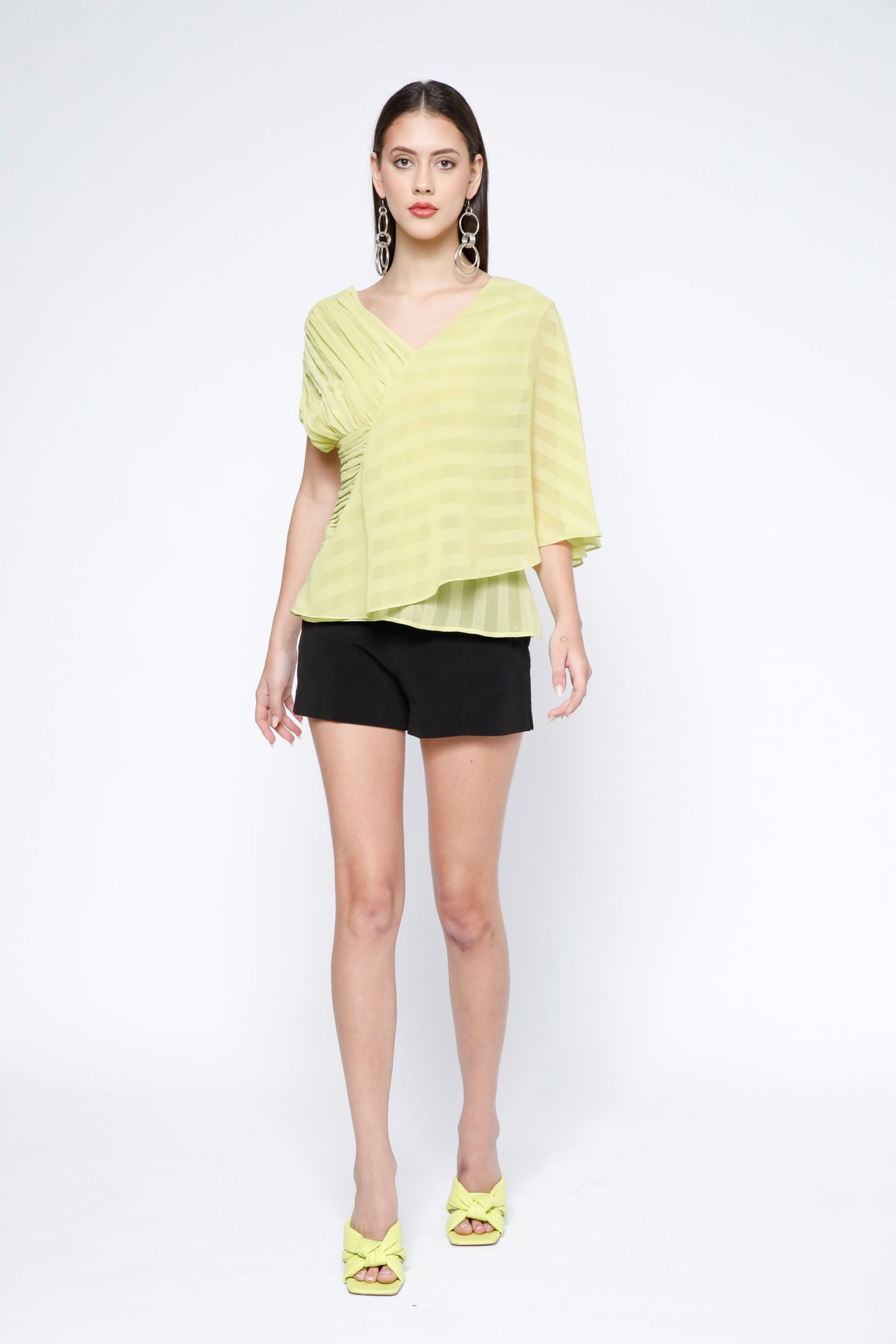 Pleated Stripe Chiffon Layered Top