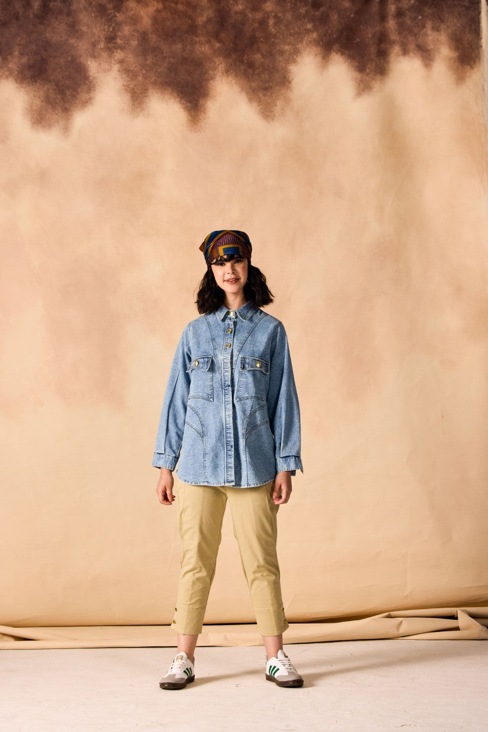 Oversized Stone Wash Denim Button-up Shirt