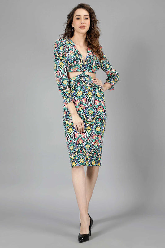 Printed Black Cut-Out Dress