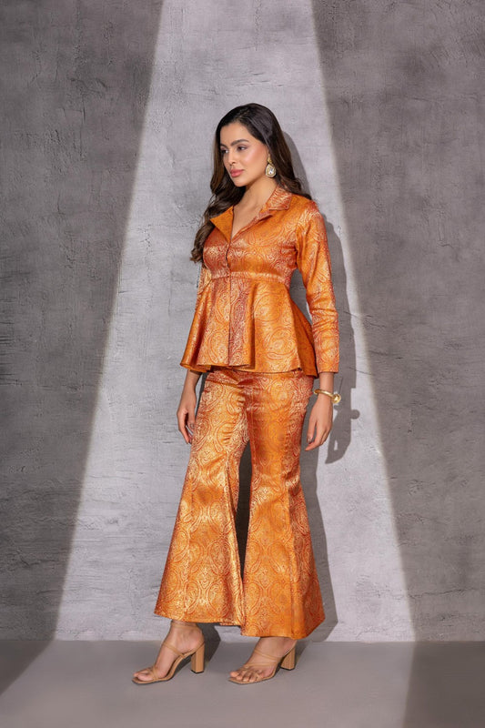 Amber Orange Peplum Top with Flared Pants