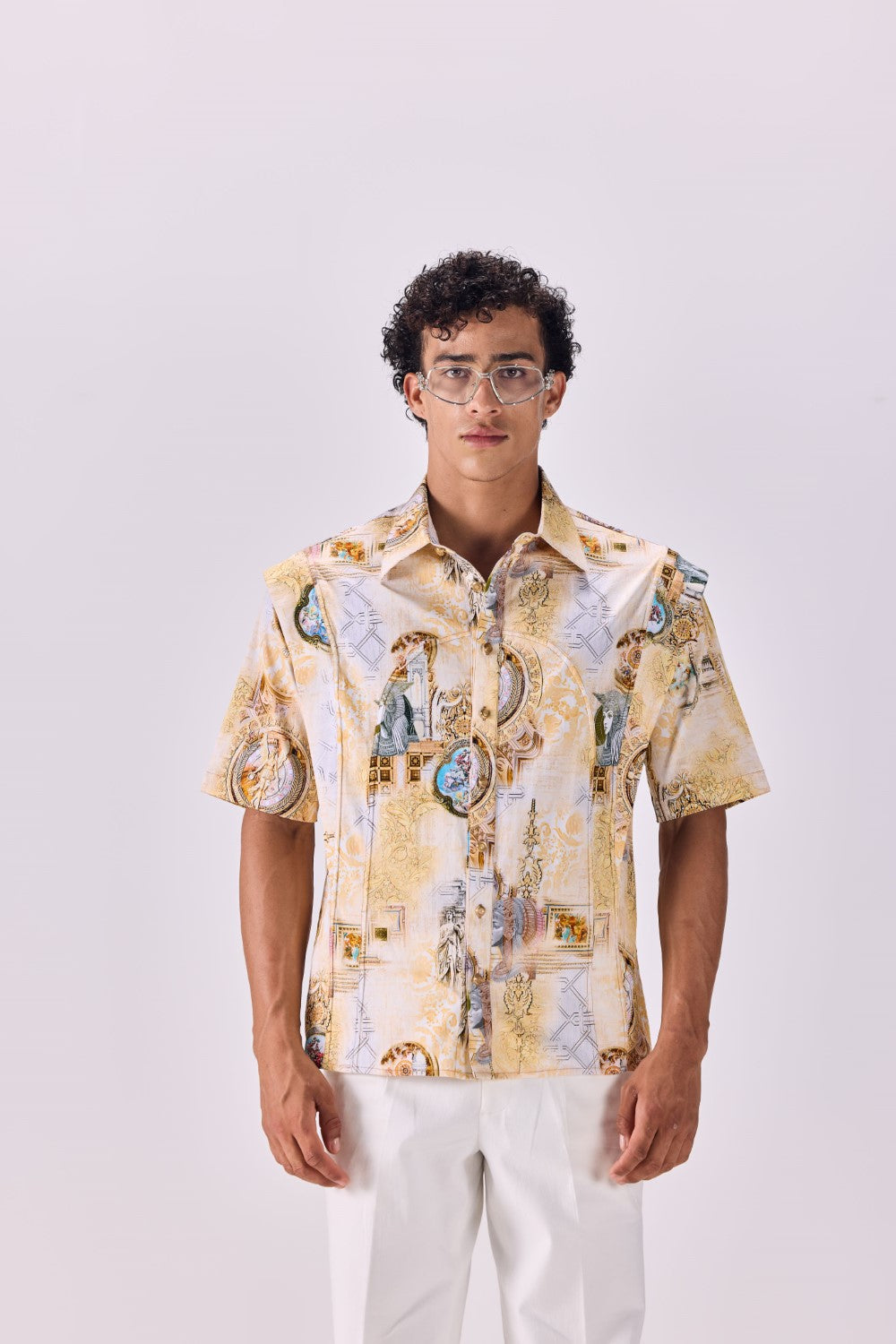 Structured Button-Up Kingdom Of Egypt Print Party Shirt