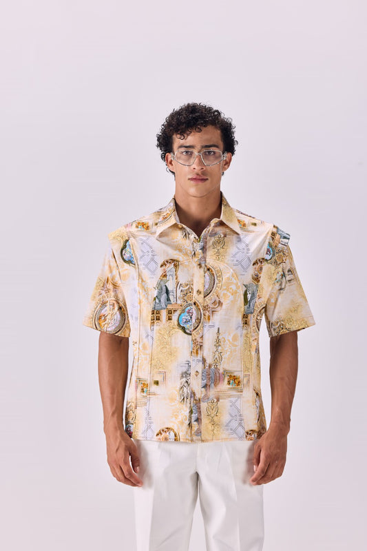 Structured Button-Up Kingdom Of Egypt Print Party Shirt